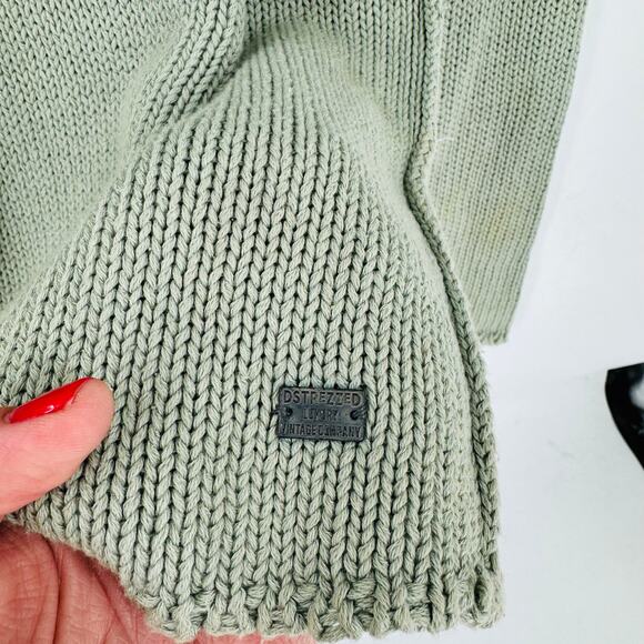 Luxury Vintage 100% Cotton Knit Sweater Sage Green Long Sleeve V-Neck 2XL - Picture 4 of 8